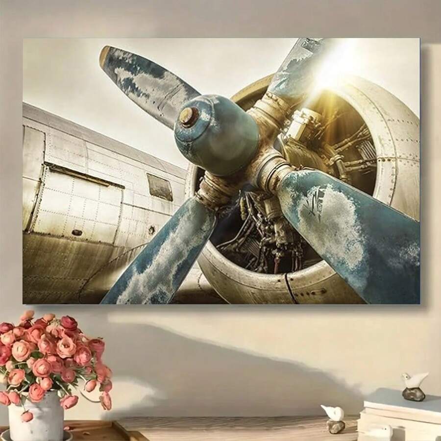 Framed Airplane Propeller Canvas Wall Art For Boys Room Decor, Vintage Aircraft Poster Picture Retro Aviation Military Fighter Engine Jets Painting Framed Artwork For Bedroom Office Home Decoration - Framed - View 1