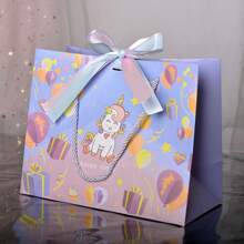 1pc Unicorn Paper Gift Bag, Tote Bag, Party Favor Bag, Shopping Bag, Valentine's Day Gift Wrap Bag, Comes With 2-Color Ribbons, For Snacks & Accessories