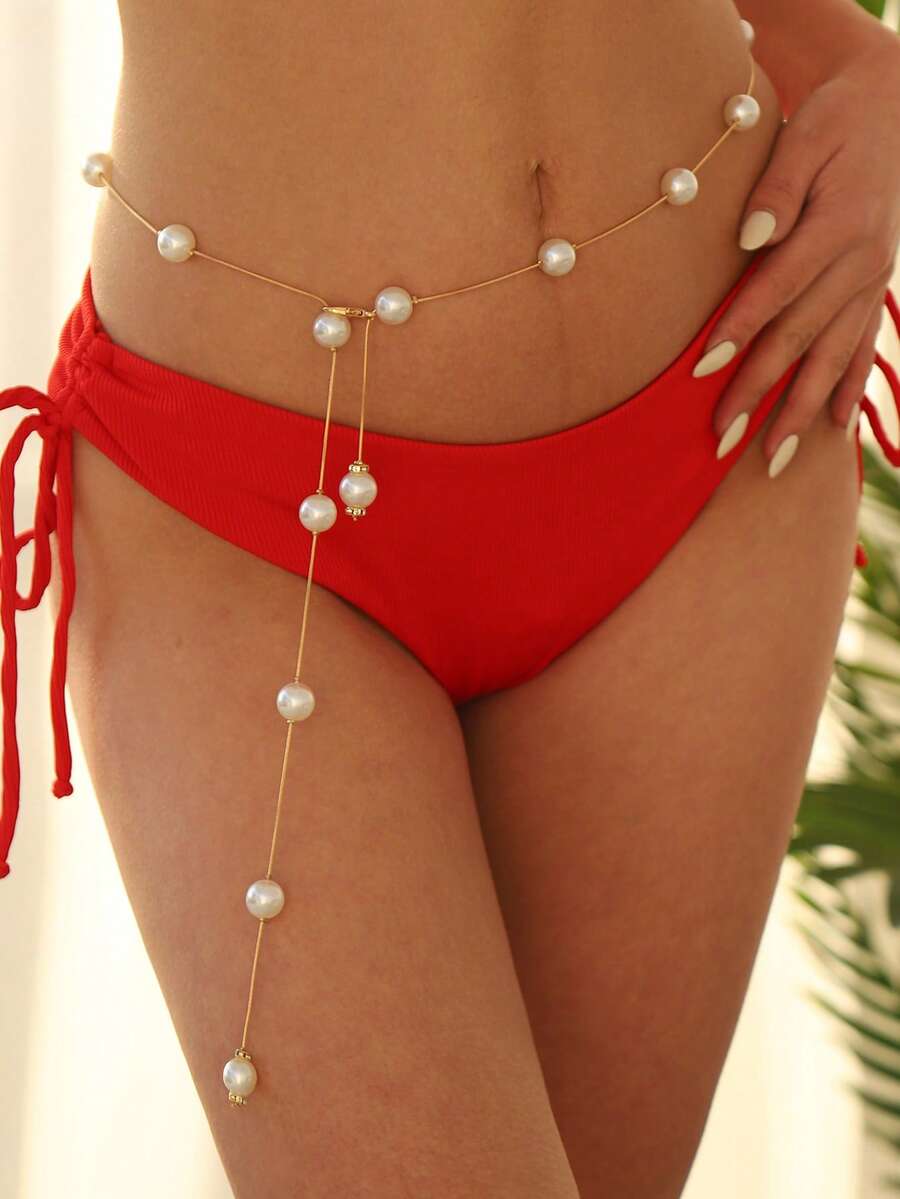 1 Set Women's Pearl Jewelry Set, Sexy Beach Jewelry, Body Jewelry, Fashion Party Waist Belt Bodychain Accessories