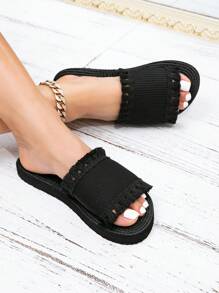 Women's Spring And Summer French Fashion Simple High-Class Elegant Suitable With A Dress To The Beach Vacation Valentine's Day Mother's Day Saving Club Shopping Black Khaki Striped Tassel A Piece Of Strap Women's Flat Sandals Summer Shoes Vacation Shoes Beach Shoes, Western Cowboy Style