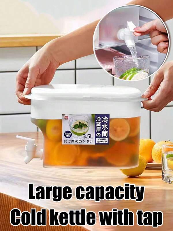 1 pieza Cubo de agua fría de 3,5 L, para refrigerador, agua de limón, bebidas caseras, té frío prensado, con grifo dispensador de agua