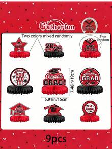 9Pcs/Set Graduation Party Decorations Class Of 2025 Congrats Grad, Table Centerpiece Congratulate Graduation Honeycomb Table Toppers For Graduation Party Supplies(Red,Black), Graduation Party, Perfection Table Centerpiece Toppers Party Supplies, Birthday Party Table Sign Decor - Multicolor - View 7