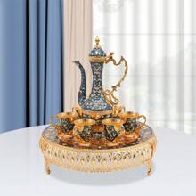 Set da tè di lusso europeo con teiera da 9,5 once, 6 tazze da 0,85 once, tazza da caffè turco, caffettiera vintage in lega di zinco e tazze, manici antiscivolo - elegante servizio da tavola per la casa o come regalo, 4 colori disponibili