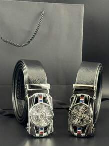 Herren Gürtel mit automatischer Schnalle und Litchi geprägtem Fächerdekoration für Partys