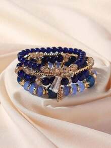 4 件女孩波西米亚多层串珠手链流苏百搭简约手链