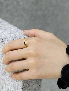 1 件“TRUST GOD”可调节戒指双层不锈钢戒指男女通用均码上下两层 - 金色 - 查看 5