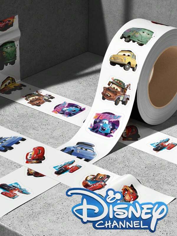 Disney Rollo de 500 pegatinas de dibujos animados de autos de Disney, pegatinas decorativas impermeables de dibujos animados lindos para DIY, regalos, portátiles, parachoques, libros, botellas de agua, computadoras, teléfonos