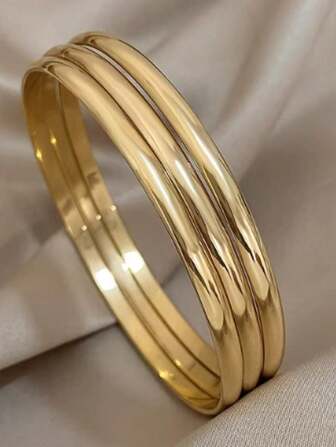 女士 18k 镀金不锈钢手链，时尚轻奢简约基本款手链，防水珠宝