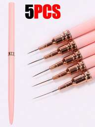 Set de 5 piezas de pinceles profesionales para detalles de pintura de uñas, 5 pinceles pequeños para técnicas de diseño de uñas, líneas finas y rayas, con longitud de Body ajustado de 7/9/11/15/20 mm, lápiz para dibujo de uñas (Rosa)