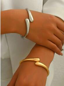 1 Pc Unique Hollow Design Golden Silver Color Oversized Metal Arm Cuff Bangle Bracelet For Women