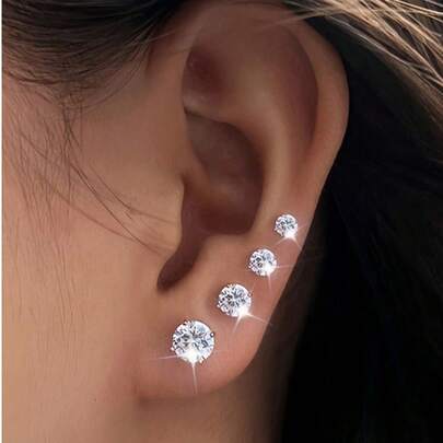 1 對 925 純銀高級四爪單鑽耳環簡約時尚女孩女孩珠寶禮物