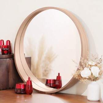 50 厘米 X 50 厘米木质框架壁镜，墙壁装饰镜，可用于浴室、梳妆台、卧室、客厅和走廊