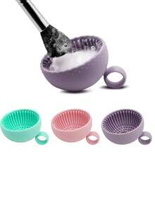 1 件装无味刷子清洁垫，带刷子清洁垫，适用于眉刷、腮红刷、脸刷和眼刷，硅胶化妆刷清洁碗，刷子清洁剂 - 彩色 - 查看 2