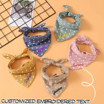 1 pieza Pañuelo pequeño personalizado con estampado de puntos y bordado, pañuelo triangular cómodo de moda para niños, mascotas, regalo perfecto para amantes de gatos y perros - Pañuelo con estampado de puntos, toalla para babas de mascotas, pañuelo suave y lindo para gatos y perros