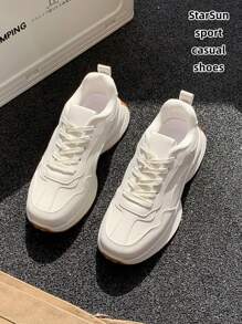 Damen Schnürstiefel mit rundem Zehenbereich, dicker Sohle, mehrzweck Modische Lässig Sportschuhe, Gummisohle, wasserdicht, rutschfest, abriebfest, leicht, Sneaker vielseitig für den täglichen Gebrauch, Frühling/Herbst, Milchweiß