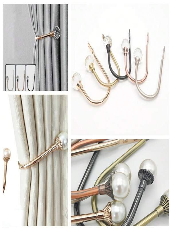 2pcs Premium Curtain Hooks, With Alloy Pearls, Tie-Back Holders