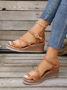 Plus Size Women's Wedge Heel Sandals, High Heels 2025 Summer New Fashion Fairy Style Solid Color Vacation Bohemian