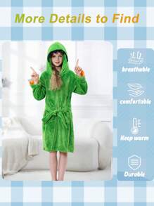 MICHLEY MICHLEY 1pc Kids Hooded Bathrobe With Belt Pockets Cartoon Animal Dinosaur Style Soft And Comfortable Nightgown Unisex Suitable For Living Room, Swimming Pool, Bathroom Kids Gift