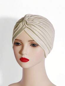 1件装女士纯色弹力扭结软帽，新款帽子，时尚百搭欧美头巾，弹力瑜伽头巾，头巾帽，中东风情睡帽 - 彩色 - 查看 7