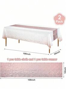 2pcs/Pack Tablecloth And Sequin Table Runner Set Polka Dots Confetti Table Cover Dining Plastic Table Cloths Glitter Decorations For Birthday Wedding Anniversary Party Supplies
