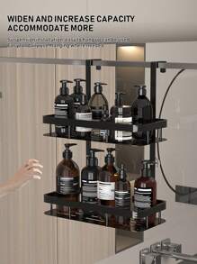 Scaffale portaoggetti da bagno in metallo a 2 ripiani, adatto per l'organizzazione dell'area dietro la doccia, può contenere shampoo, balsamo, prodotti per la cura della pelle, senza necessità di foratura per l'installazione, applicabile per bagno, cucina, camera da letto, colori bianco/nero