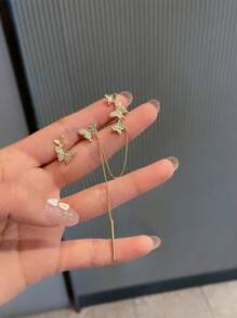Butterfly Tassel Clip-On Earrings, Asymmetric Butterfly Ear Cuff Earring Set, Suitable For Young Women Pursuing Personalized Fashion And Unique Accessories, Suitable For People Without Pierced Ears, Casual Wear, Music Festivals, Art Exhibitions
