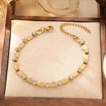 Pulseira elíptica de aço inoxidável 18K com pedra de zircônia para mulheres, design minimalista e luxuoso, leve, adequada para festas, encontros e trajes de escritório