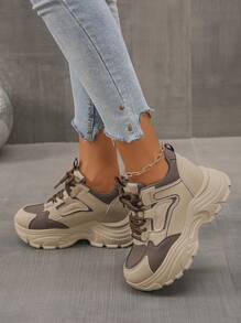 Women's Platform Thick Bottom Sneakers, Spring Autumn New Versatile Slimming Elevator Lace-Up Casual Shoes