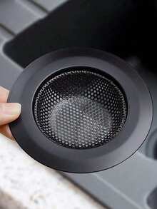 1pc Stainless Steel Drain Filter, Black Round Hollow Drain Stopper For Kitchen, Cleaning Utensils, Household Cleaning Supplies, Room Decoration, Suitable For Kitchen, Home Gifts - Multicolor - View 2