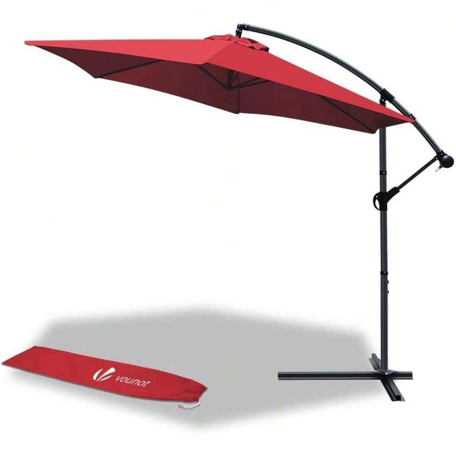 3m Cantilever Garden Parasol, Banana Patio Umbrella With Crank Handle And Tilt For Outdoor Sun Shade, Beige - Red - View 1