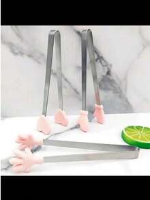 1 个迷你甜点夹不锈钢冰块夹，粉色心形手套手掌形状防滑硅胶烘焙面包夹糖果夹饼干夹糕点夹零食夹冰块夹沙拉，水果夹零食夹烧烤夹，