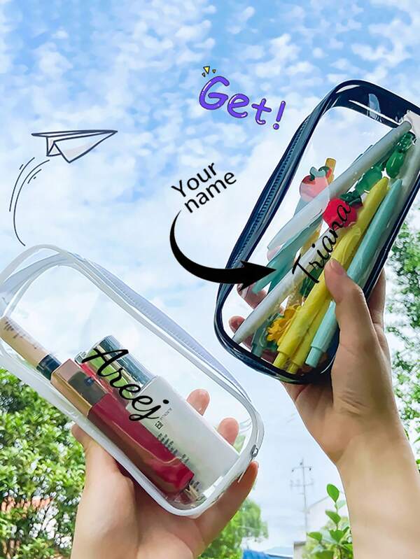 Personaliza una bolsa de almacenamiento - Estuche de lápices transparente de PVC para estudiantes para personalizar - Bolsa de almacenamiento de gran capacidad para artículos de papelería y maquillaje de niñas - Es un buen regalo para niños y estudiantes - Regalo personalizado para la clase