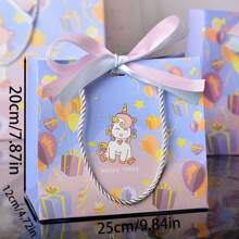 1pc Unicorn Paper Gift Bag, Tote Bag, Party Favor Bag, Shopping Bag, Valentine's Day Gift Wrap Bag, Comes With 2-Color Ribbons, For Snacks & Accessories