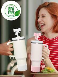 4 件/3 件硅胶螺旋纹理杯套，蝴蝶结吸管盖适合 10 毫米/0.39 英寸吸管，卡通可爱设计，防滑防摔降噪，兼容 、蝴蝶吊坠配件、运动水壶配件套装、生日礼物、返校用品 - 彩色 - 查看 8