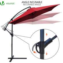 3m Cantilever Garden Parasol, Banana Patio Umbrella With Crank Handle And Tilt For Outdoor Sun Shade, Beige - Red - View 2