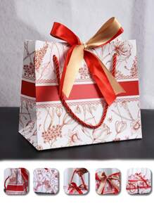 High-End Handbag With Ribbon Candy, Grocery Bag,Return Gift Bag Holiday Gift Packaging Paper Bag,Gift Bags,Printed Gift Packaging Bag, Bow Ribbon Gift Bag, Clothing Shopping Bag, Companion Handbag For Gifts,Reusable Shopping Bag,Home New Arrival Summer Cooling,Beach,Travel