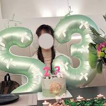 40 英寸橄榄绿色数字铝箔气球 0-9 配米色蝴蝶结装饰，适用于生日派对、情人节、周年纪念、婚礼、圣诞节、新年装饰 - 橄欖綠數字米色蝴蝶結 - 查看 12
