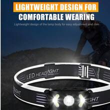 Hoofdlamp met 5-standensensor, snel opladen via Type-C, 1200 mAh, lange levensduur, handgolfsensor + COB-vullicht, geschikt voor nachtvissen, wandelen en hardlopen
