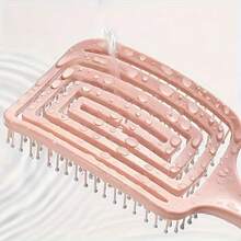 1pc Large Curved Comb, Fluffy Volumizing Teasing Brush For Long Hair, Plastic Bristle Comb Designed For All Hair Types - Soft Detangling Brush For Wet Or Dry Hair, Resin Handle - Multicolor - View 3