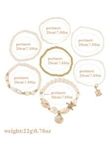 7pcs/Set 2025 New Design Charms Bohemia Summer Beach With Gold Starfish ,Sea Turtle,Shell , Pearls Beads Bracelets For Women Daily Prome Dress Legance Western Bracelets Accessories Jewelry Sets For Girls