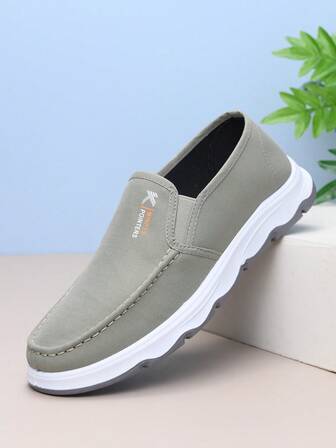 Green Men's Loafers Formal Cloth Shoes, Soft Sole Breathable Slip-On Canvas Shoes, Non-Slip Outdoor Work Shoes