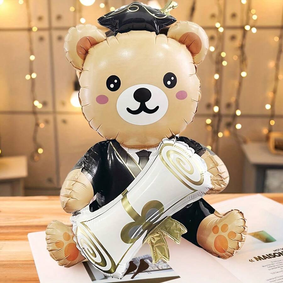 38 Inch Adorable Graduation Certificate Teddy Bear Foil Balloon, Graduation Party Balloon - Perfect For School Events And Campus Decoration