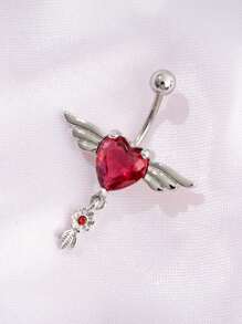 2025 Latest Zinc Alloy Heart-Shaped Angel Wing Pendant Stainless Steel Zirconia Navel Piercing Jewelry, To Match Red Customer