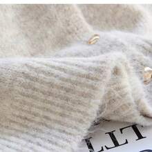 Lace-Up Tie Beige Women's Autumn Sweater, Short Knitted Cardigan With Golden Buttons, Minimalist & Versatile - Apricot - View 5