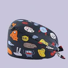 1 Stück Damen Kappe aus Baumwolle-Polyester-Material mit Ditsy Blumen, Herz- und Tiermuster V-Ausschnitt, antibakteriell und staubgeschützt, geeignet für Krankenschwestern, Kosmetiker, Reinigungspersonal in medizinischen Einrichtungen und Haushaltsreinigung - Verschiedenfarbig - Übersicht 15