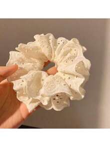 1 件复古优雅法式重绣花蕾丝发圈，甜美镂空发饰，适合女士发圈马尾辫发夹发圈橡皮筋发圈发绳弹性发圈 - 彩色 - 查看 4