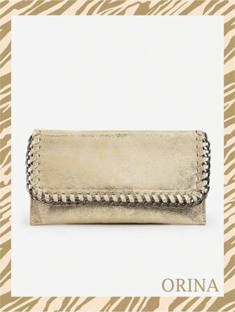 New Fashion Y2K Short Flip Cover Magnet Closure Multi Card Slot Multi-Layer Simple Long Wallet Card Holder Coin Purse Rock Chic Chain Strap Elegant Lady Clutch Wristlet Phone Bag For Women Wallet Purse Wallet