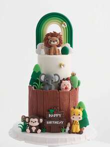 4 Stücke oder 1 Stück Tier-Kuchenaufsätze, süße Cartoon-Kuchendekorationen in Form von Löwen, Elefanten, Affen und Giraffen, Kuchendekorationen mit Waldmotiven, weiche Gel-Kuchendekorationen mit Waldtieren, Bienen, Kakteen, Kiefern, Gras usw., geeignet als Kuchendekoration zur Taufe, Kuchendekorationen für Gender-Reveal-Partys, Geburtstagskuchendekorationen, Kuchendekorationen für die Party zum ersten Geburtstag