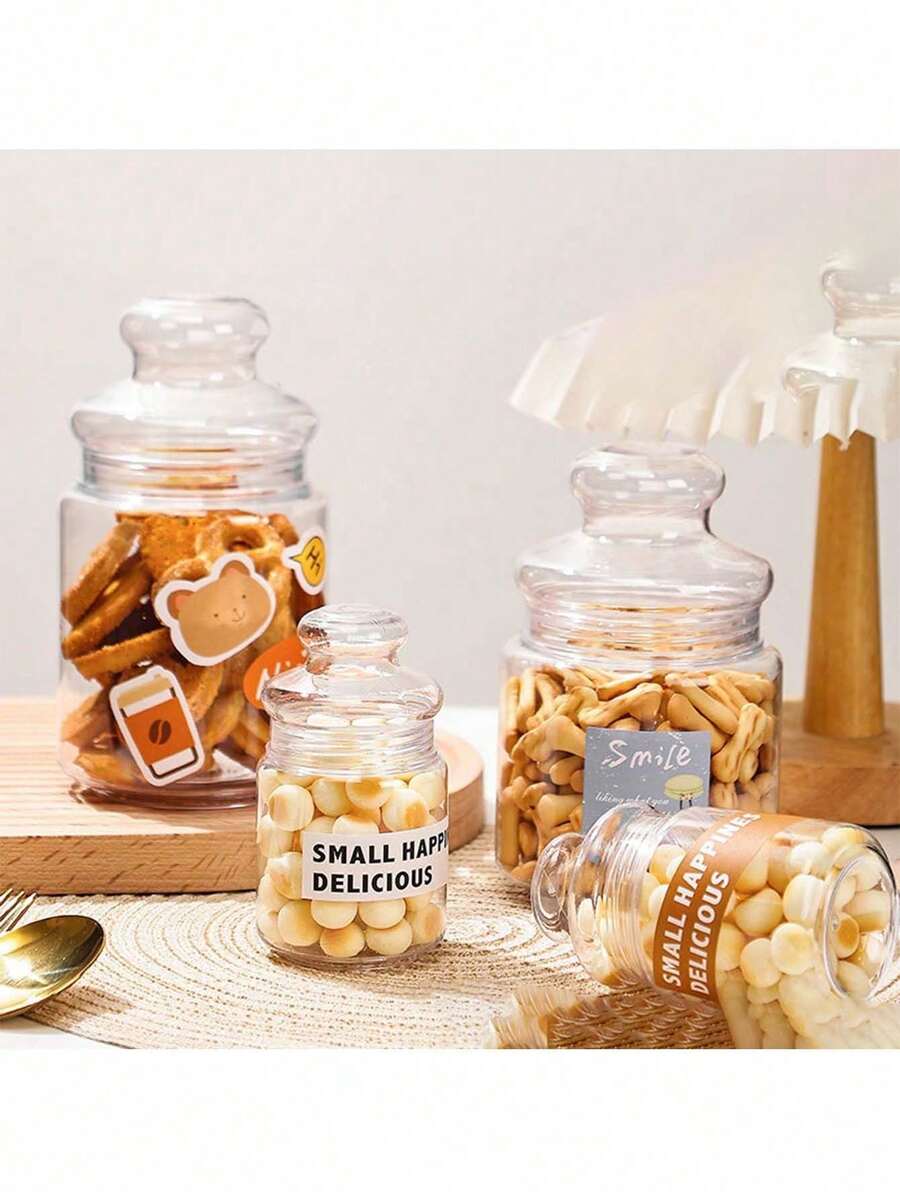 1pc Simple Transparent Compartment Snack Jar, Clear Plastic Cookie Jar - Transparent - View 1