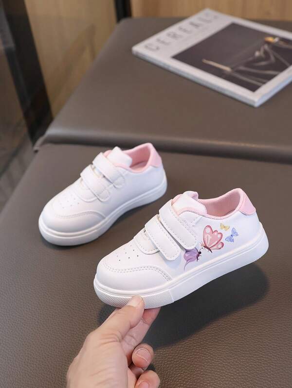1 Pair Girls Canvas Sneakers, Children Small White Shoes, New Spring Autumn Kids Cartoon Soft Sole Casual Shoes